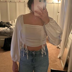 White Satin Long-sleeve Crop Top